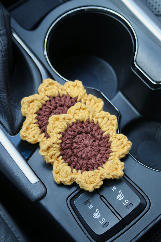 Crochet Sunflower Car Coasters
