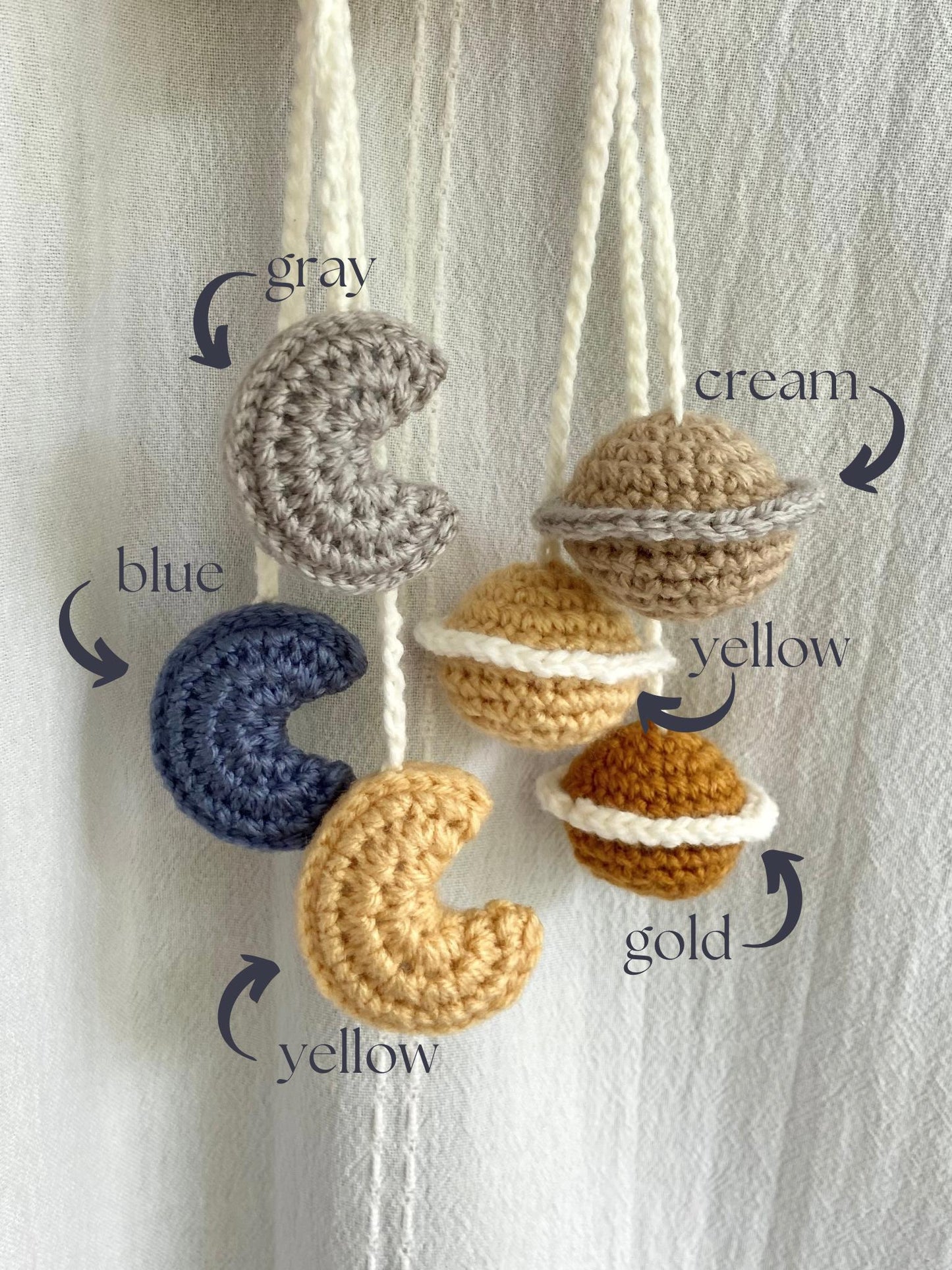 Crochet Moon & Saturn “love you to the moon and to saturn” Car Charm