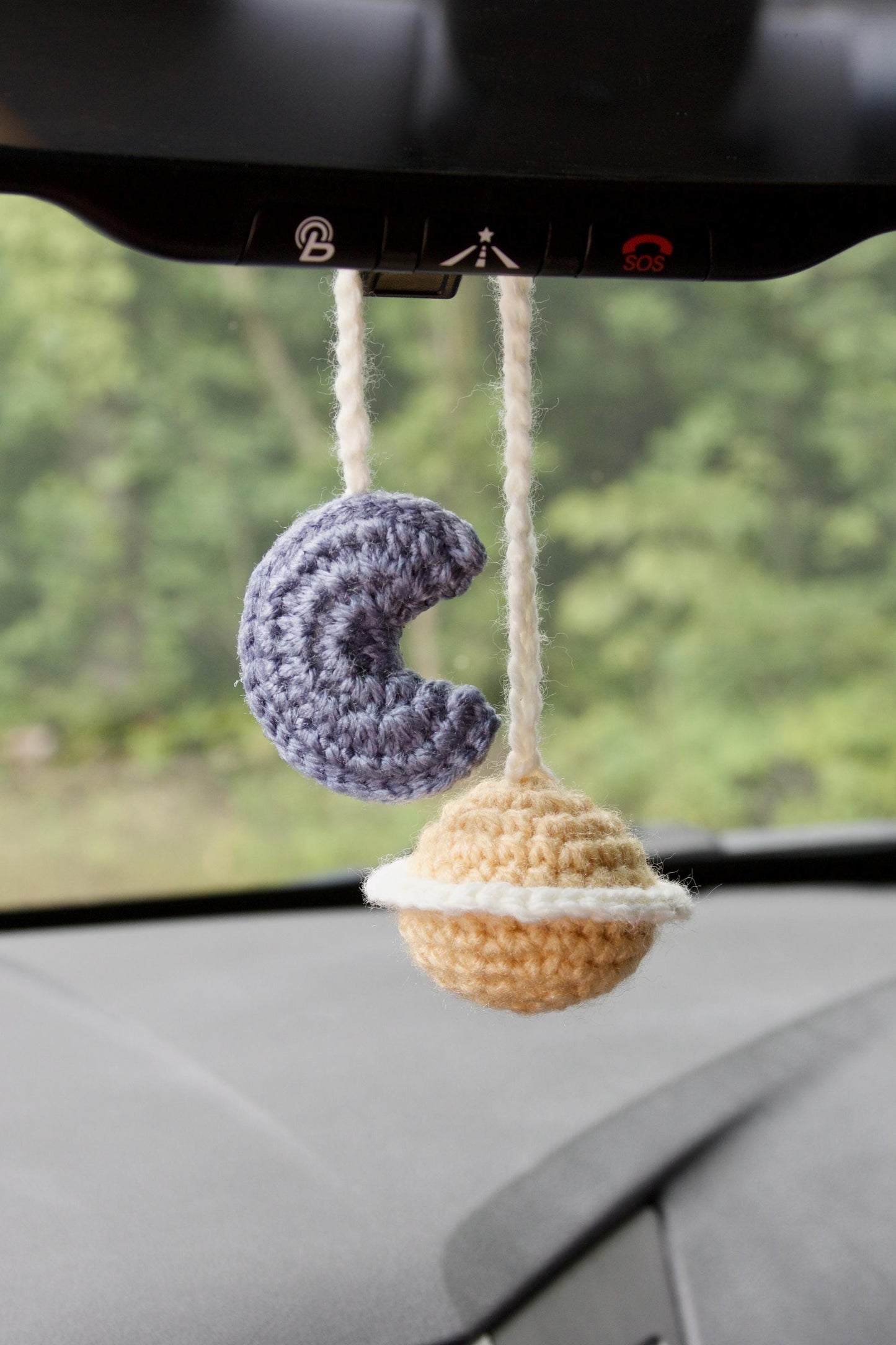 Crochet Moon & Saturn “love you to the moon and to saturn” Car Charm