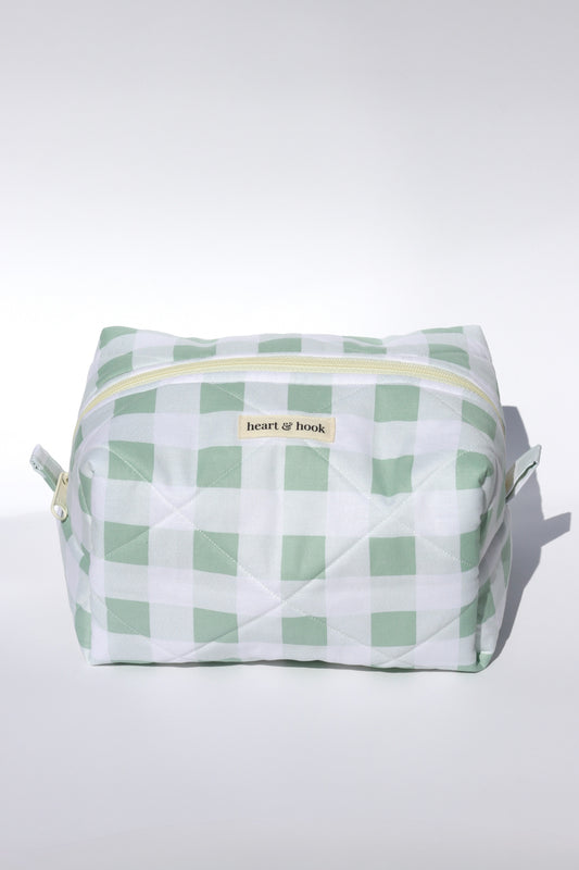 Green Gingham Makeup Bag