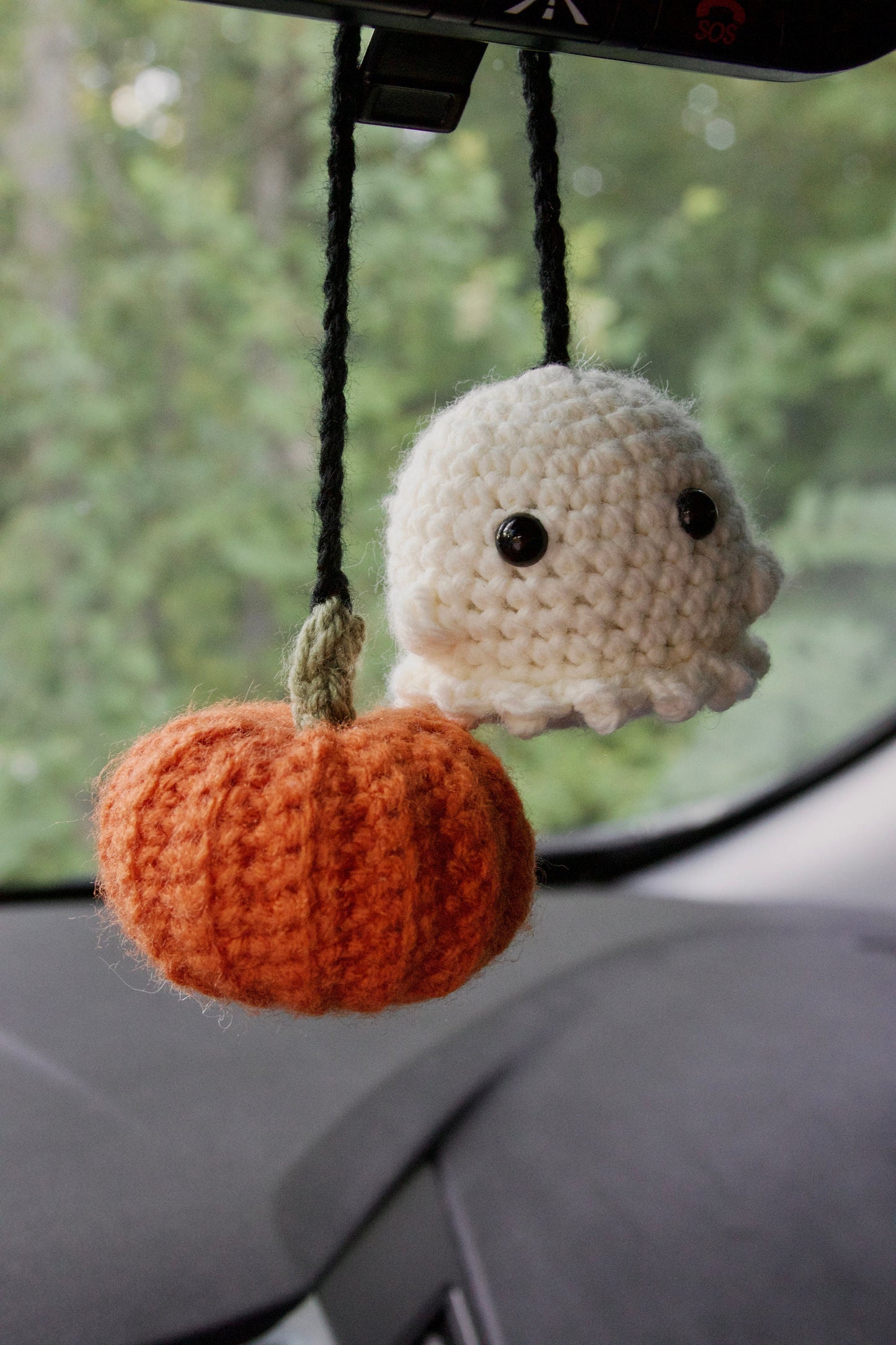 Crochet Pumpkin & Ghost Car Charm