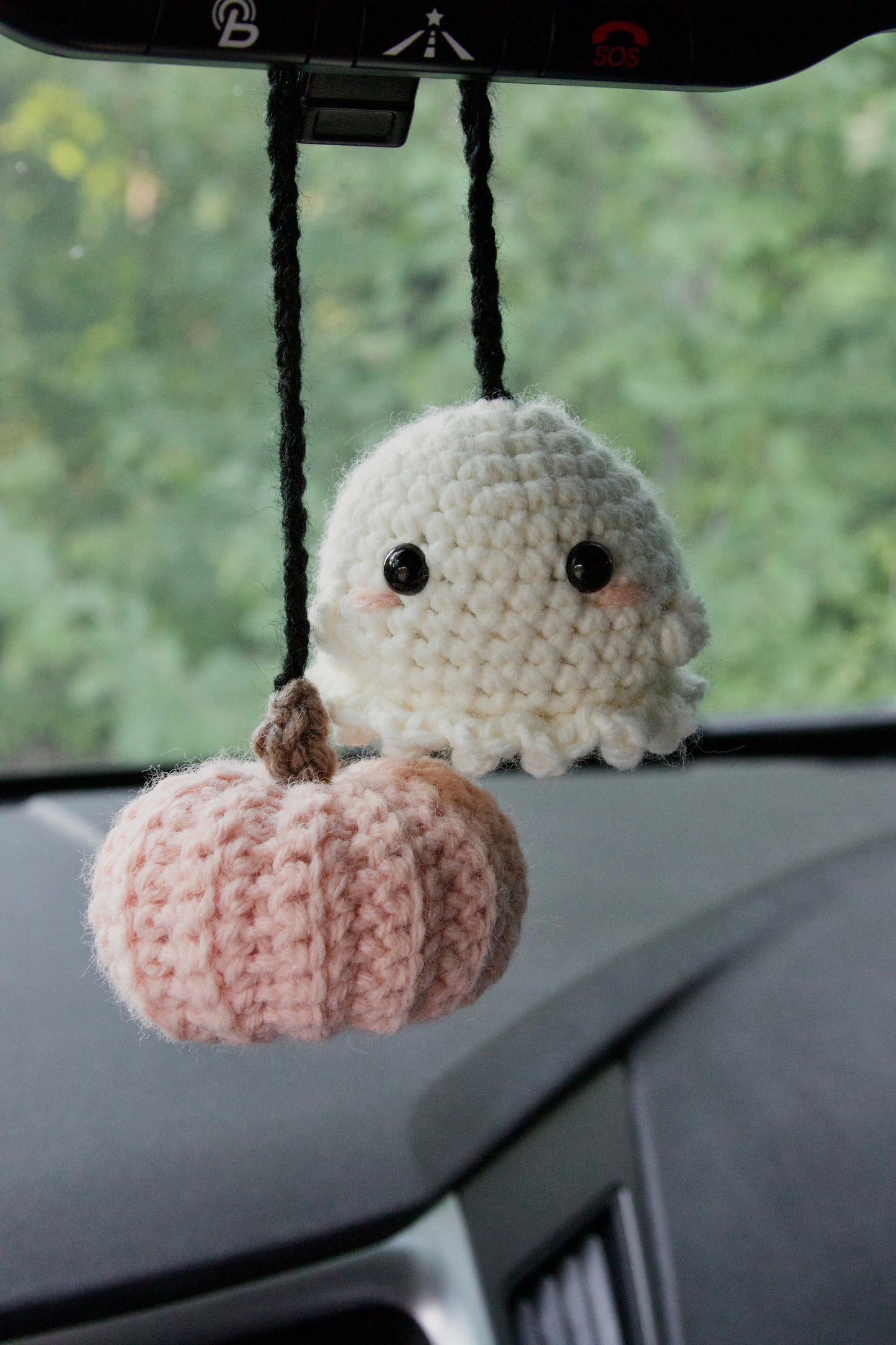 Crochet Pink Pumpkin & Ghost Car Charm
