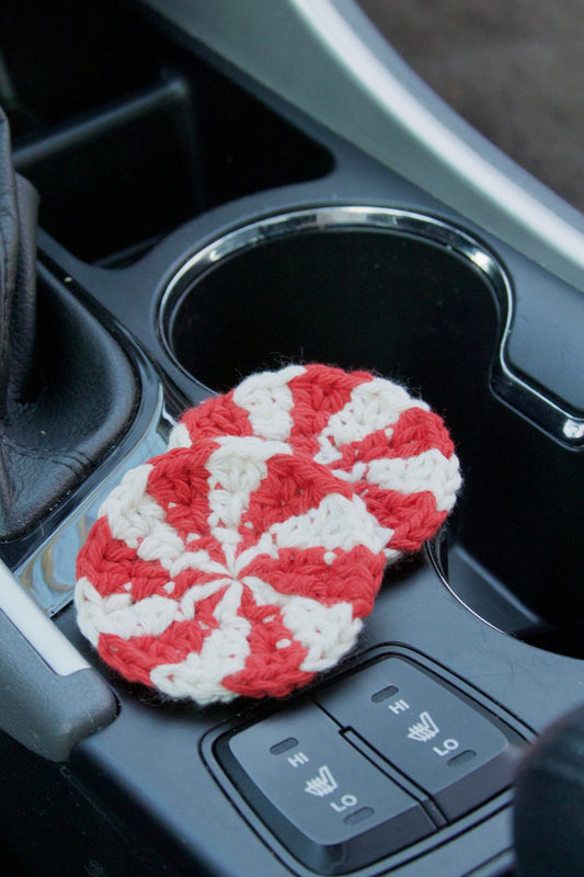 Crochet Peppermint Car Coasters