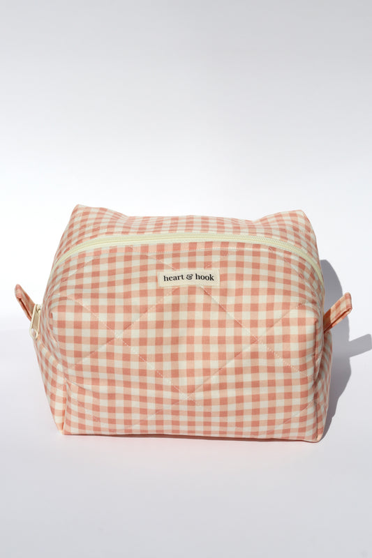 Dusty Pink Gingham Makeup Bag