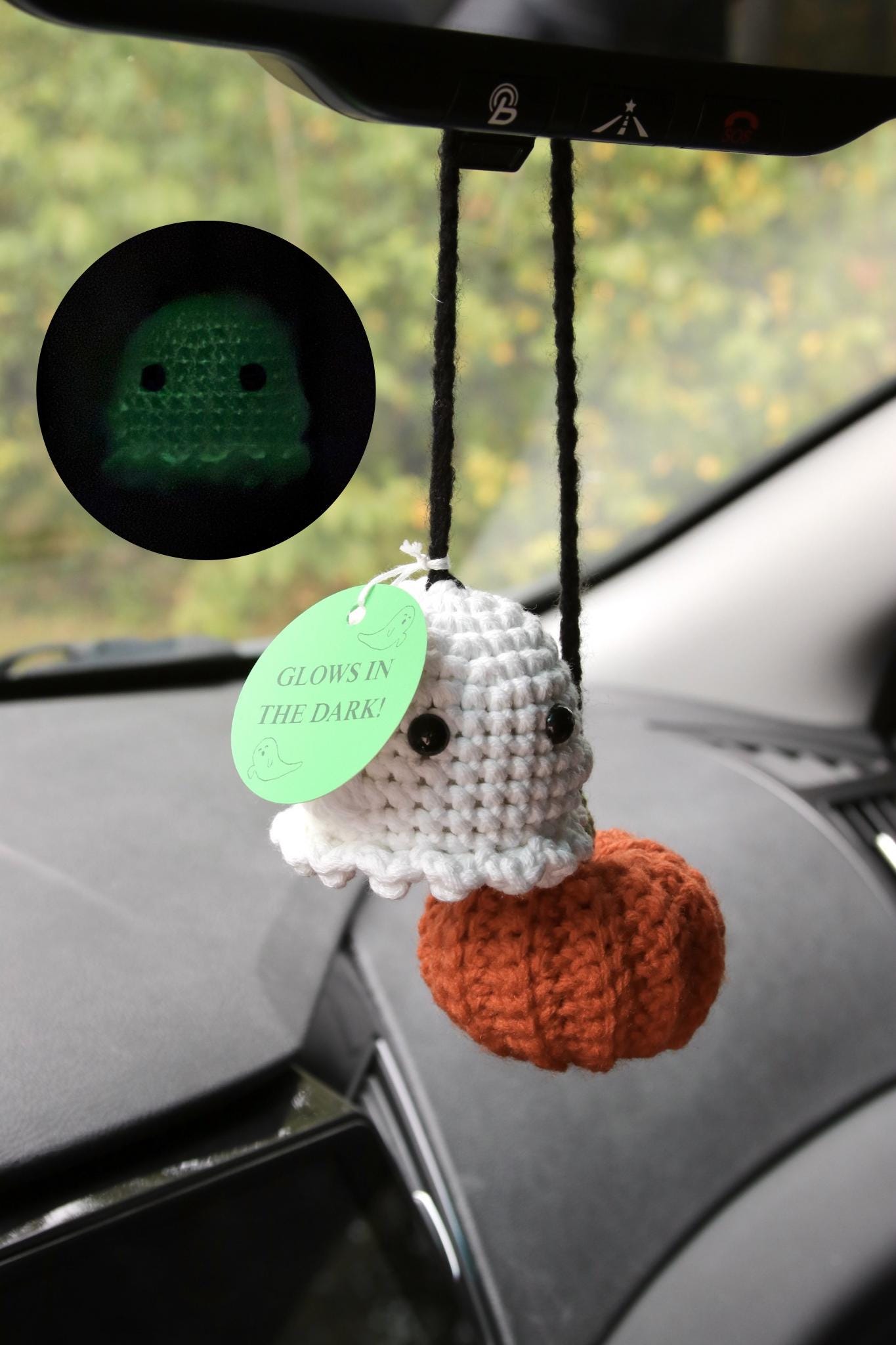 Crochet Pink Pumpkin & Ghost Car Charm