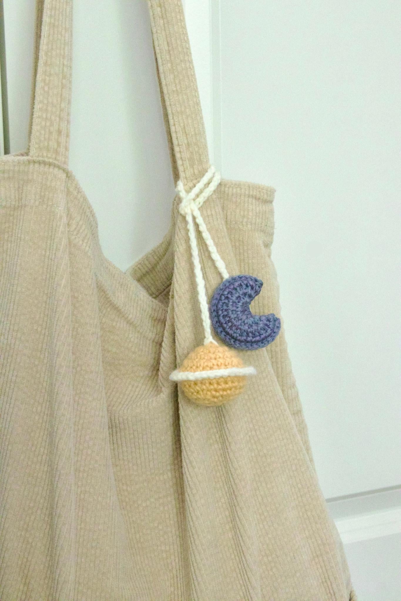 Crochet Moon & Saturn “love you to the moon and to saturn” Car Charm