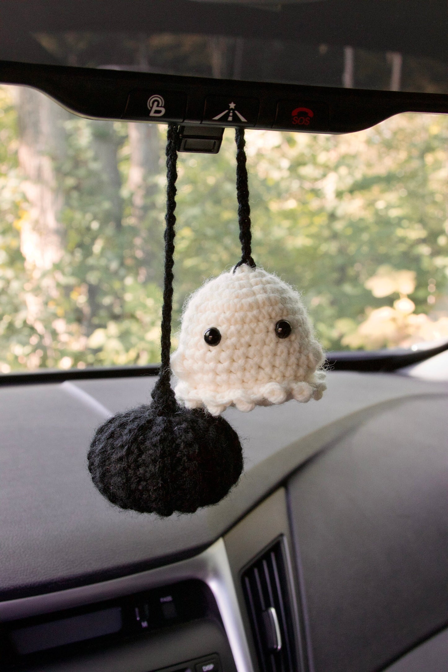 Crochet Black Pumpkin & Ghost Car Charm
