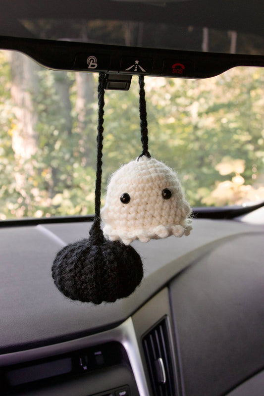 Crochet Black Pumpkin & Ghost Car Charm