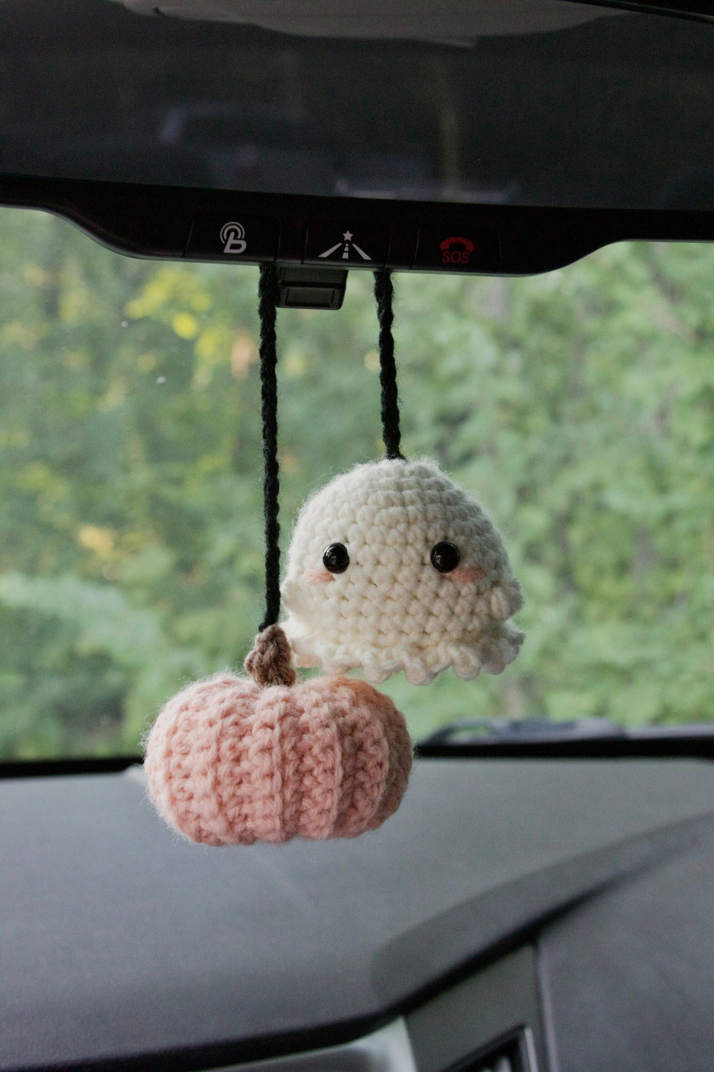 Crochet Pink Pumpkin & Ghost Car Charm