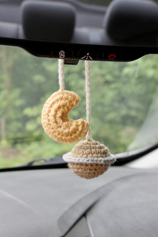 Crochet Moon & Saturn “love you to the moon and to saturn” Car Charm