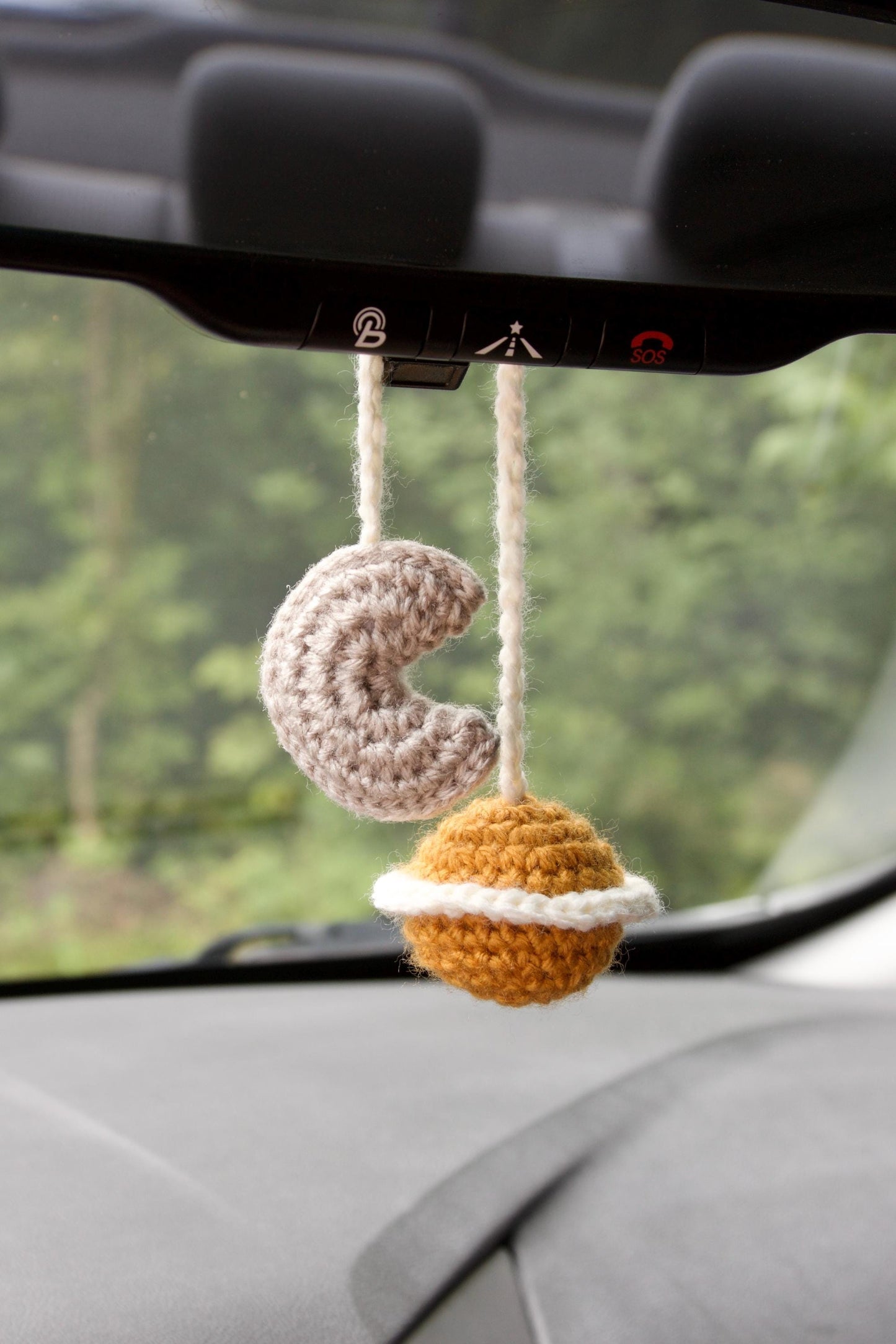Crochet Moon & Saturn “love you to the moon and to saturn” Car Charm